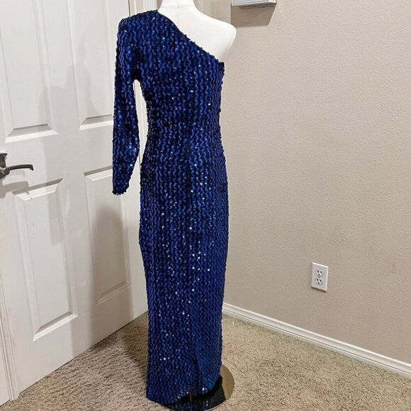 Vintage Climax by David Howard Royal Blue Sequin One Shoulder Dress in Size 9/10 - Picture 6 of 9